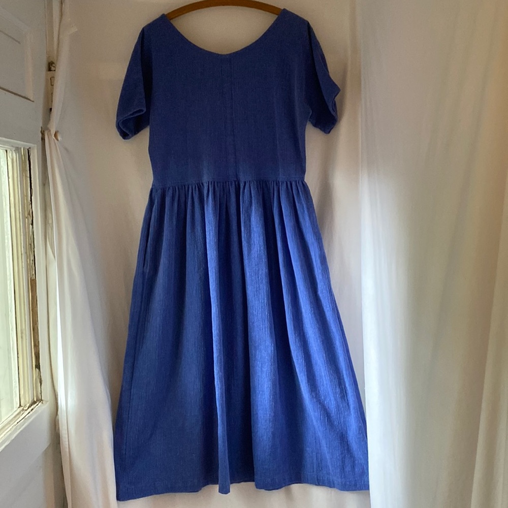 90s cotton button-back blue maxi dress - Picture 4 of 7